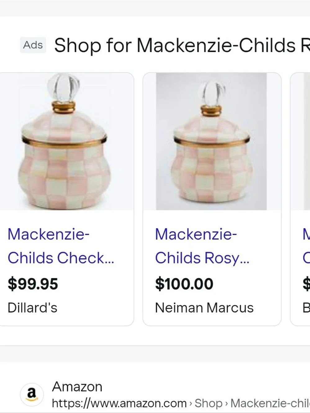 Mackenzie-Childs Rosy Check Lidded Sugar Bowl